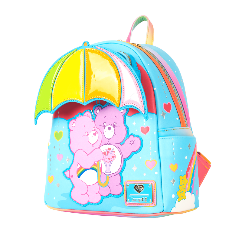 LOUNGEFLY | CARE BEARS Cheer Bear & Share Bear Rainbow Umbrella Mini Backpack