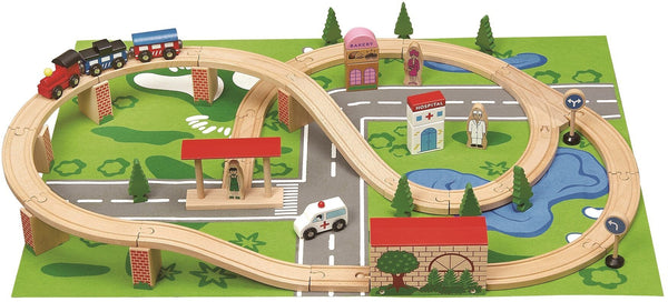 Wooden 50 Piece Train Set With Playmat